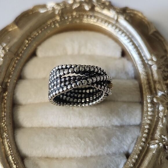 Retired Pandora Sterling Silver 14K Natural Diamond Ring Size 7.5 - Picture 4 of 4